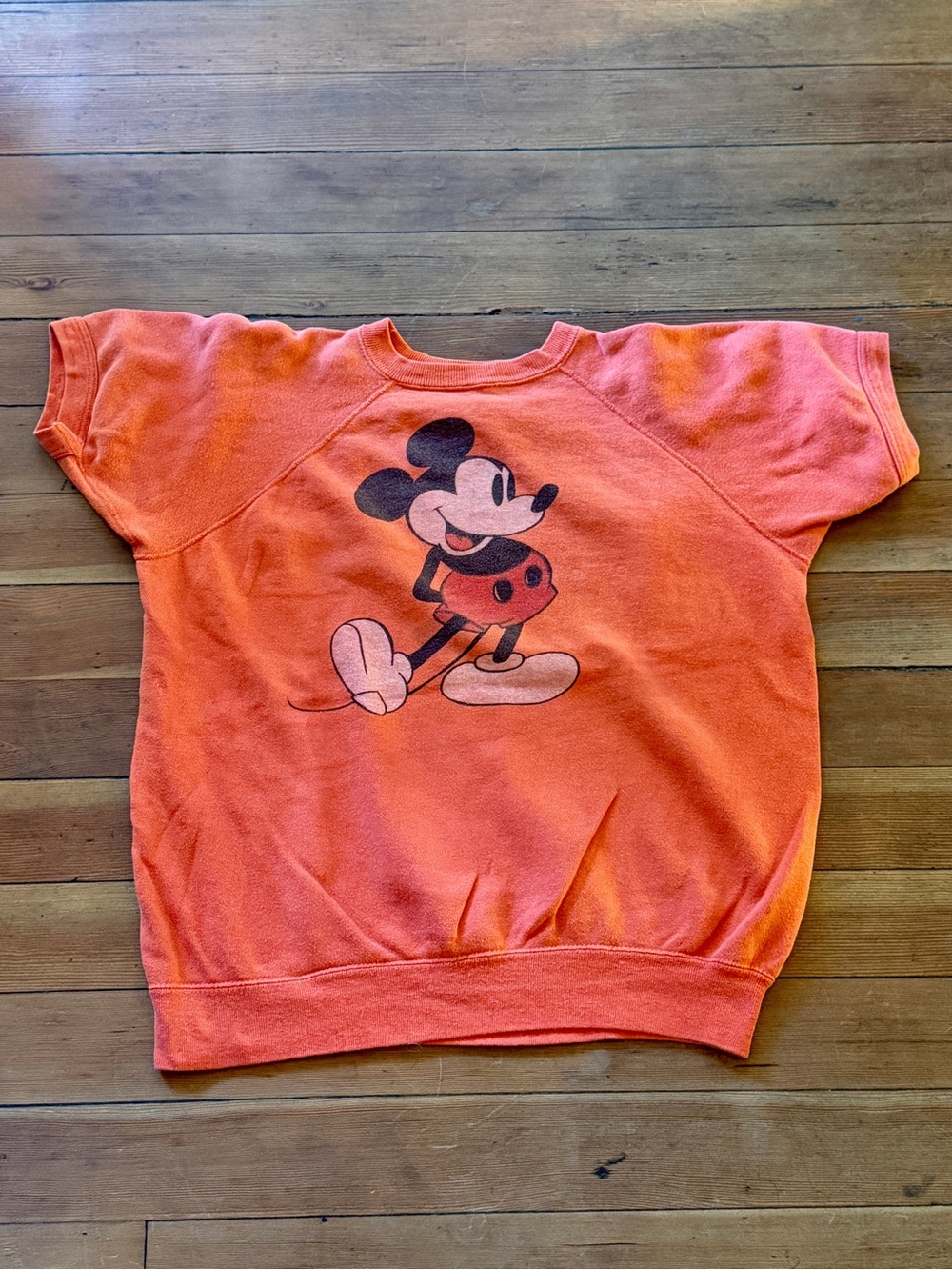 Vintage Orange Mickey Mouse Short Sleeve Sweatshirt